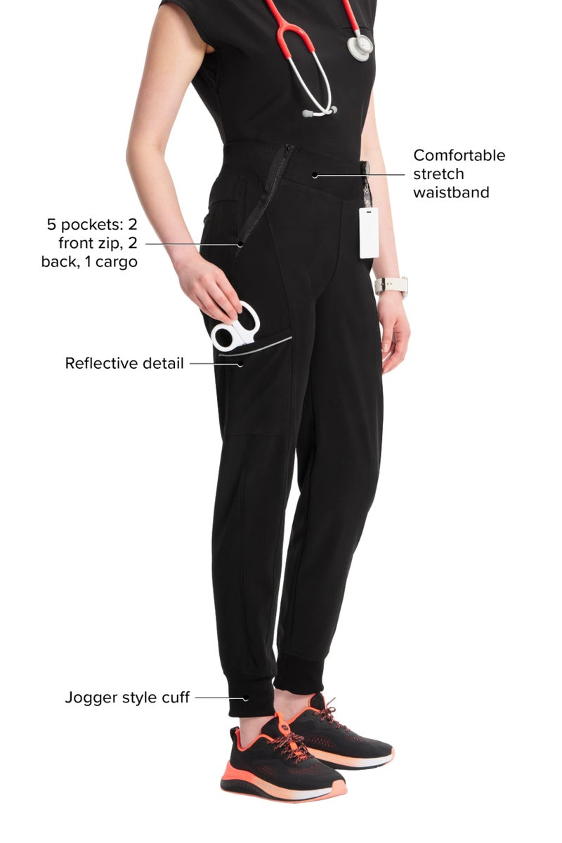 Cherokee Infinity Womens Scrub Jogger Pants, Mid Rise, Moisture Wicking, Wrinkle-Resistant, 360 Stretch, 5 Pockets Plus Size - CK110A, 2XL, Black - Image 3